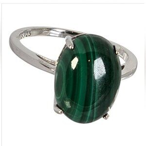 925 Sterling Silver Ring with Natural Malachite 13x10mm Gemstone